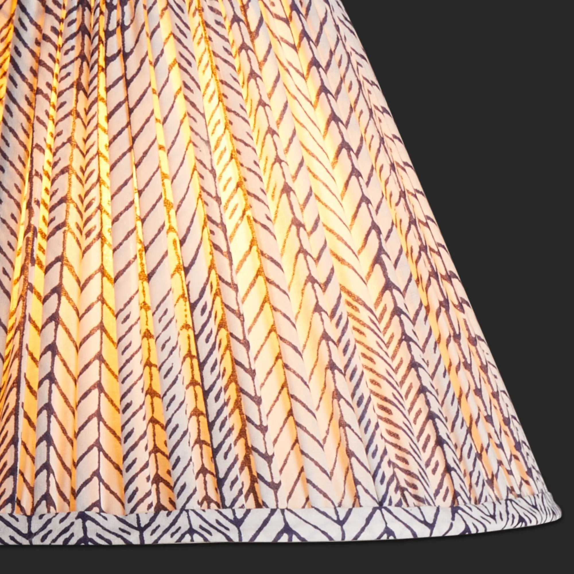 25cm empire shade in navy & white wonky chev block printed cotton