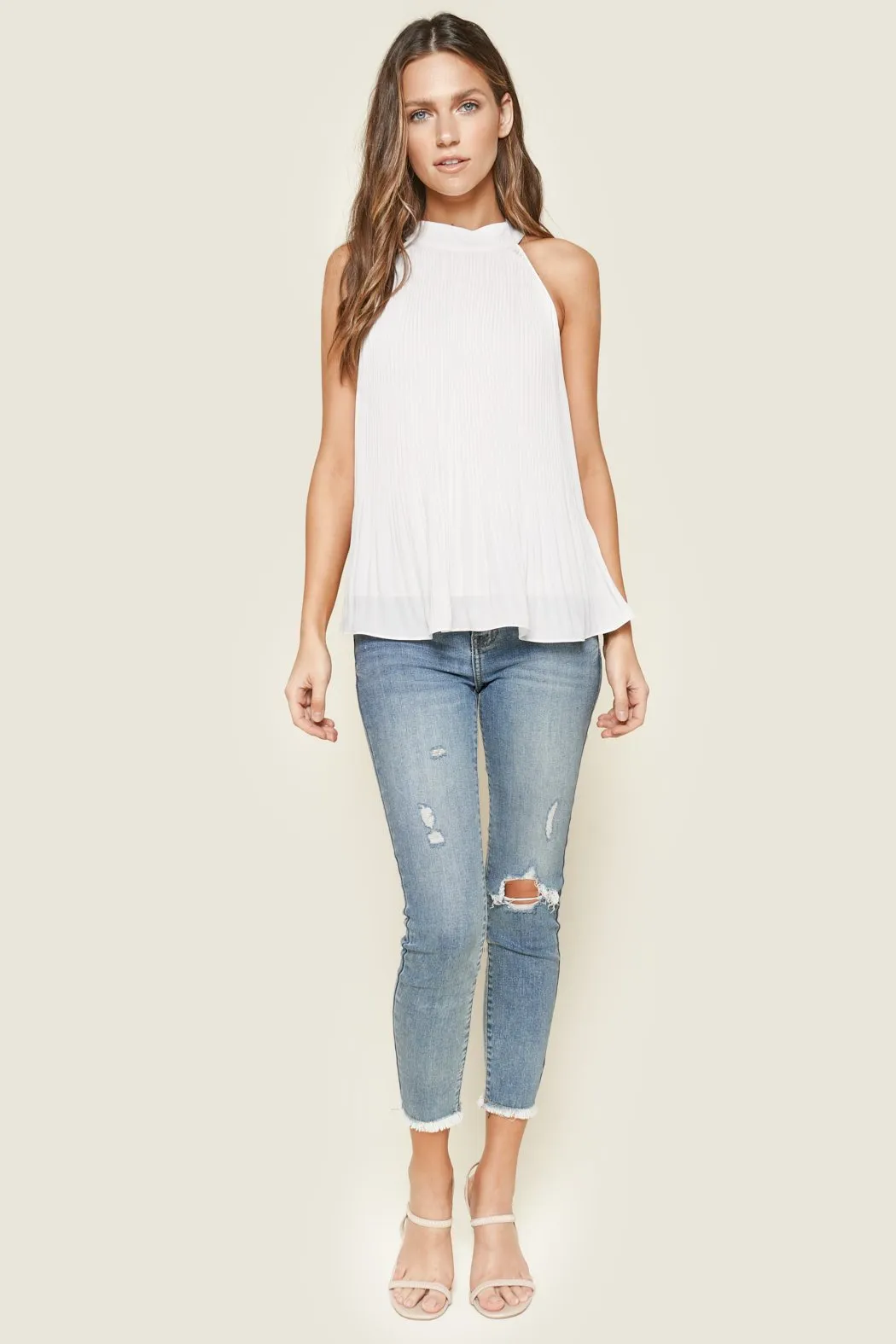 Acadia White Pleated Halter Top