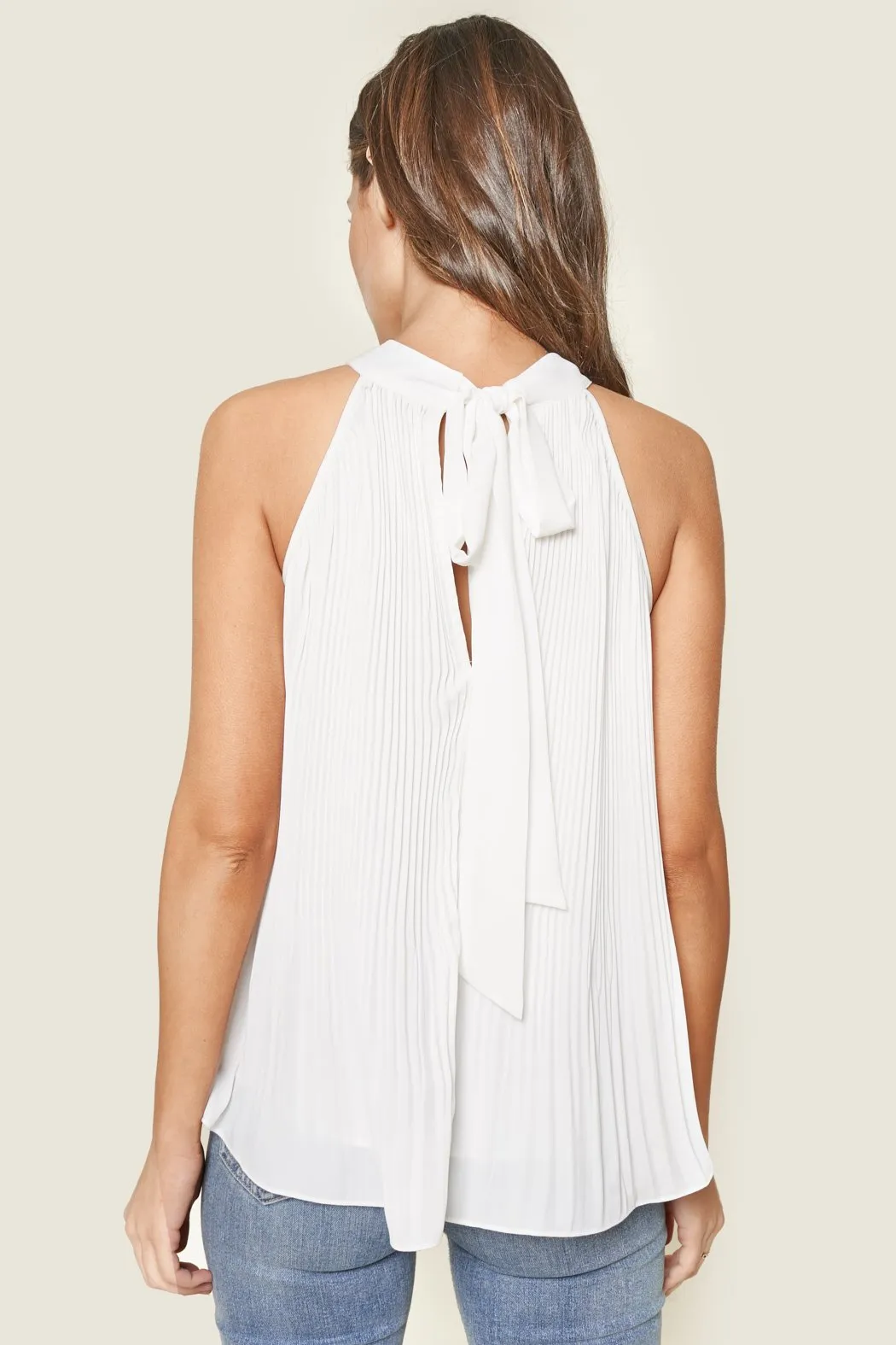 Acadia White Pleated Halter Top