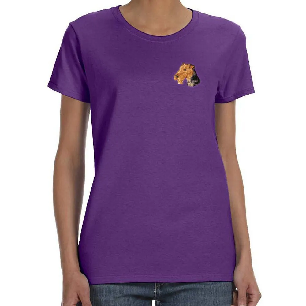 Airedale Terrier Embroidered Ladies T-Shirt