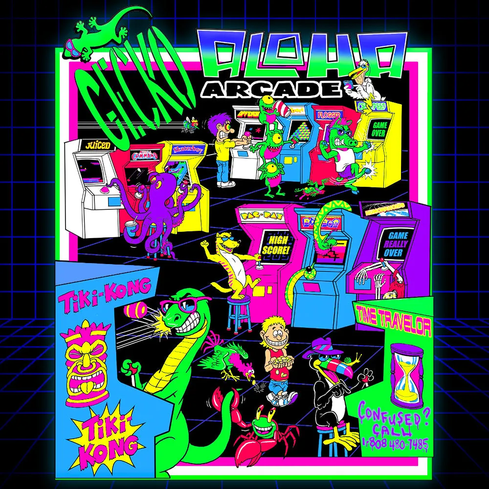 Aloha Arcade White Tee - Gecko X Nazar 4