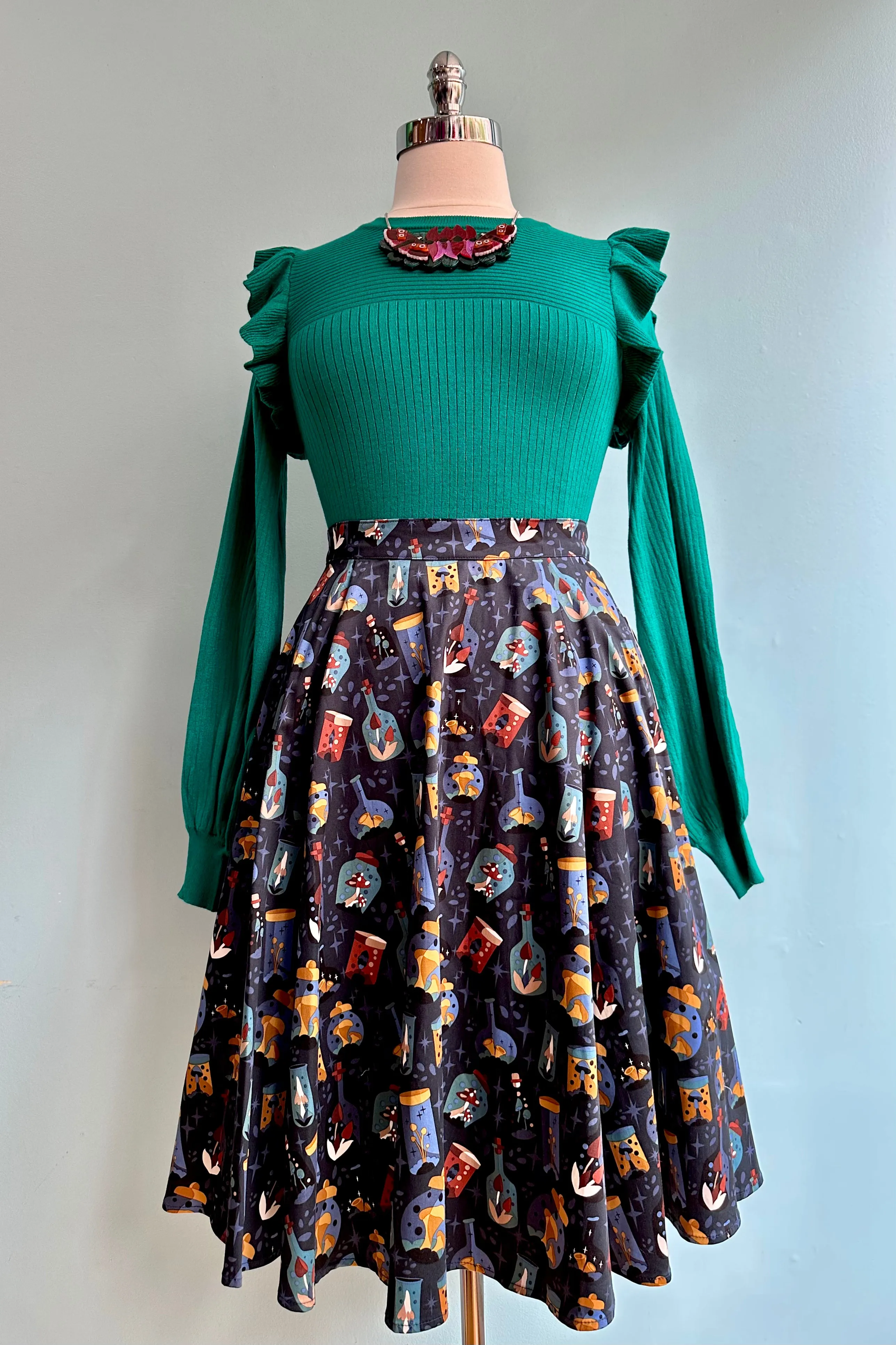 Alpine Green Shoulder Ruffle Crewneck Sweater
