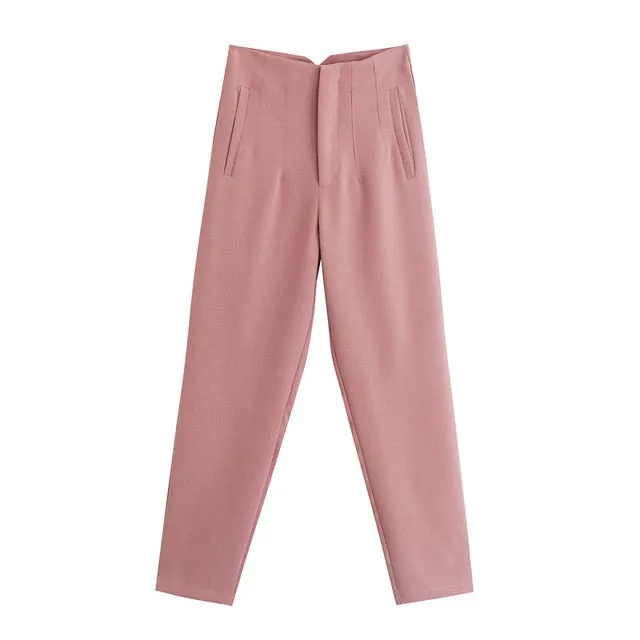Amy Fashion - Chic Button Zip Elegant Pink Casual Pants