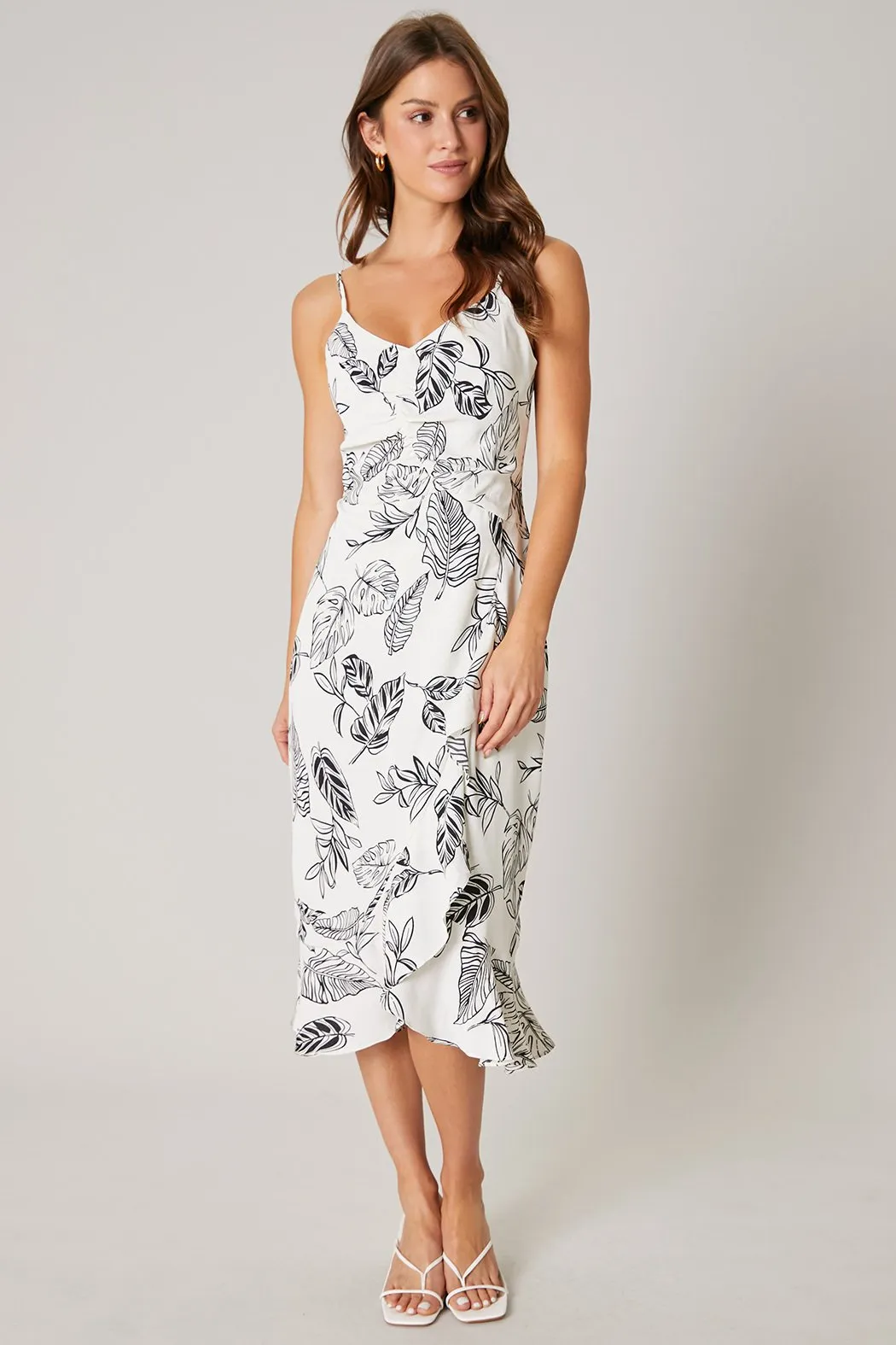 Another Day In Paradise Tropical Print Ruched Midi Dress