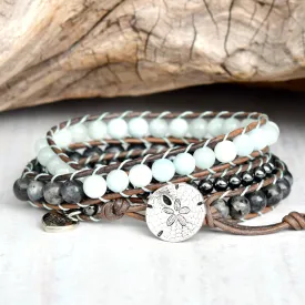 Aquamarine, Hematite, & Larvikite Wrap Bracelet