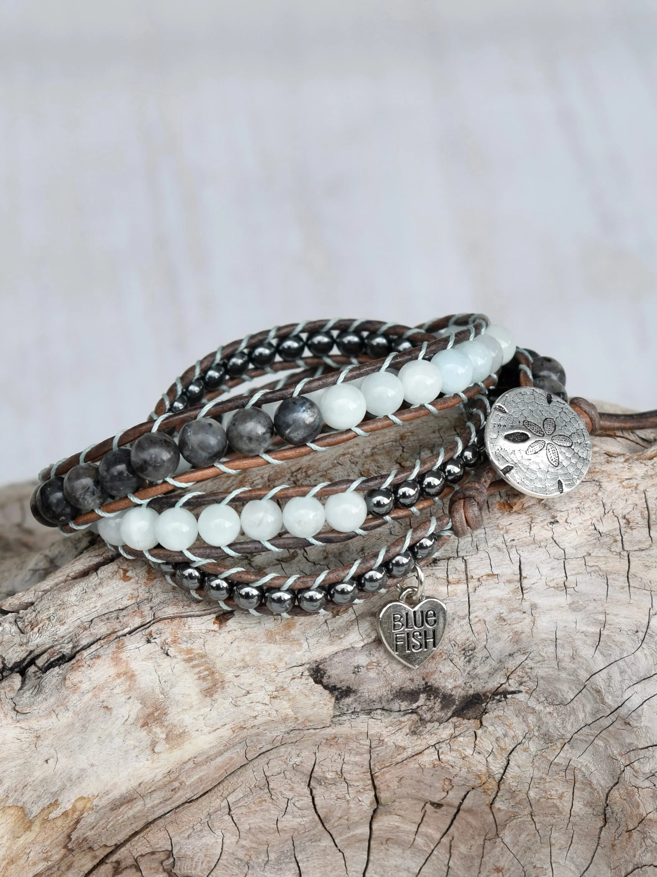 Aquamarine, Hematite, & Larvikite Wrap Bracelet