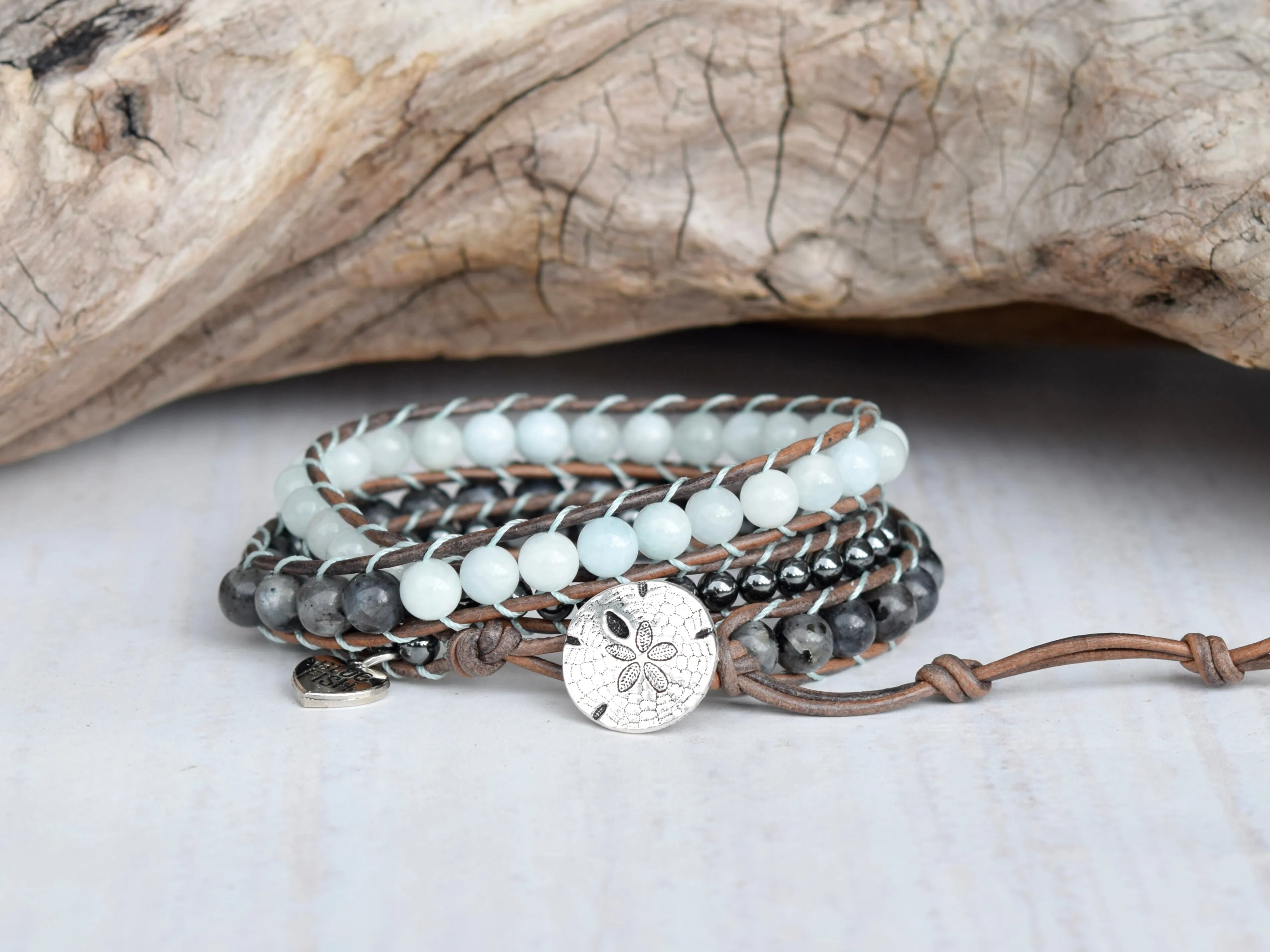 Aquamarine, Hematite, & Larvikite Wrap Bracelet