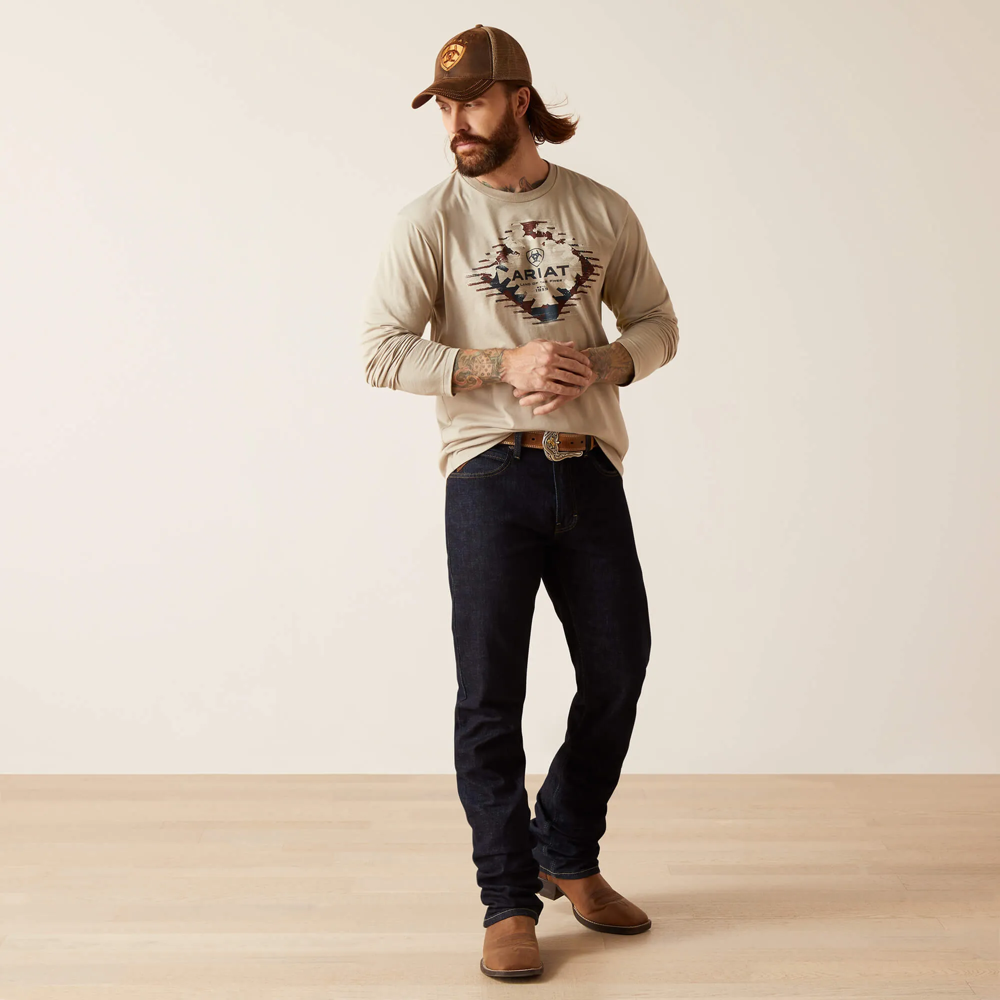 Ariat Men's Aztec Logo Long Sleeve T-Shirt in Khaki Heather