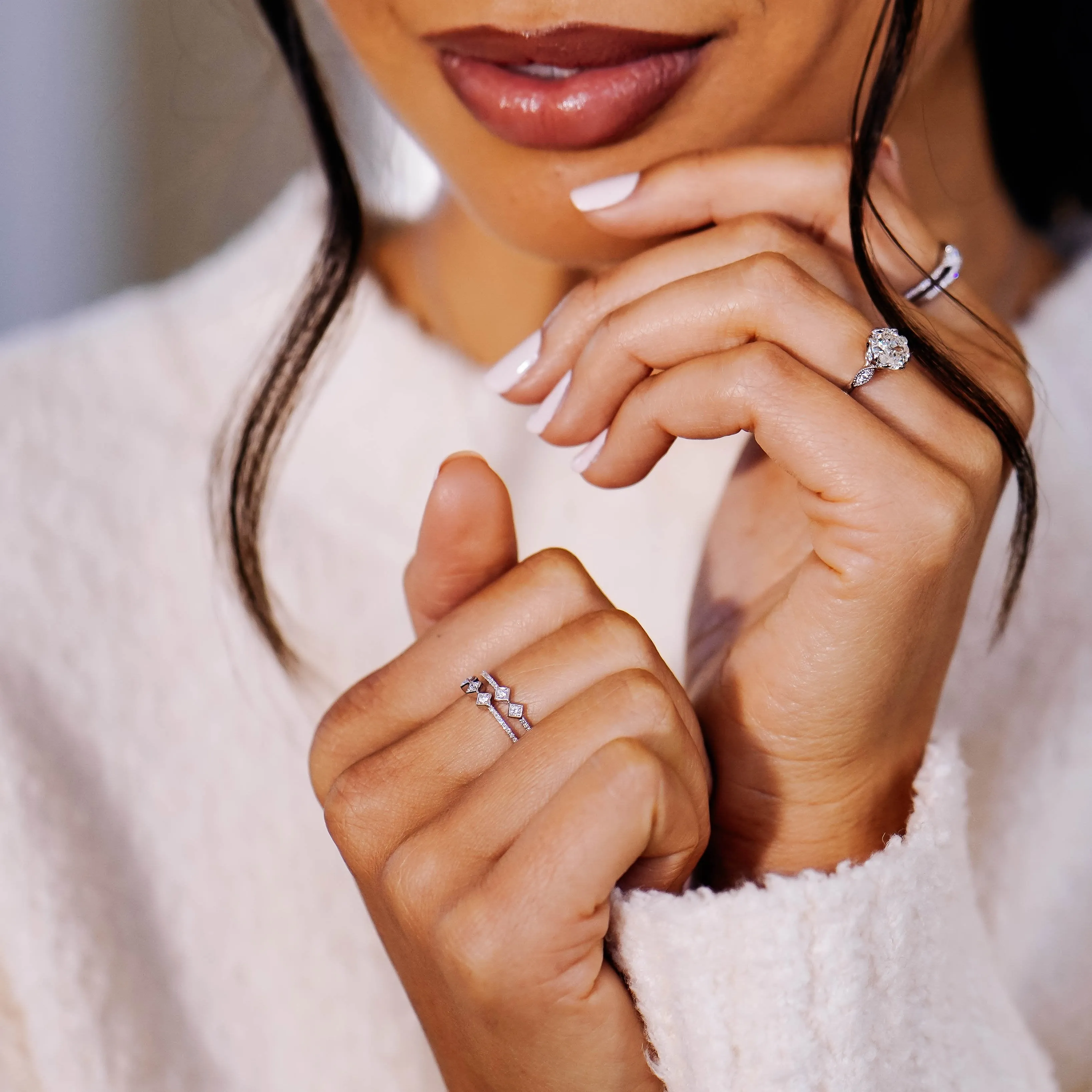 Asymmetrical Stacked Diamond Ring