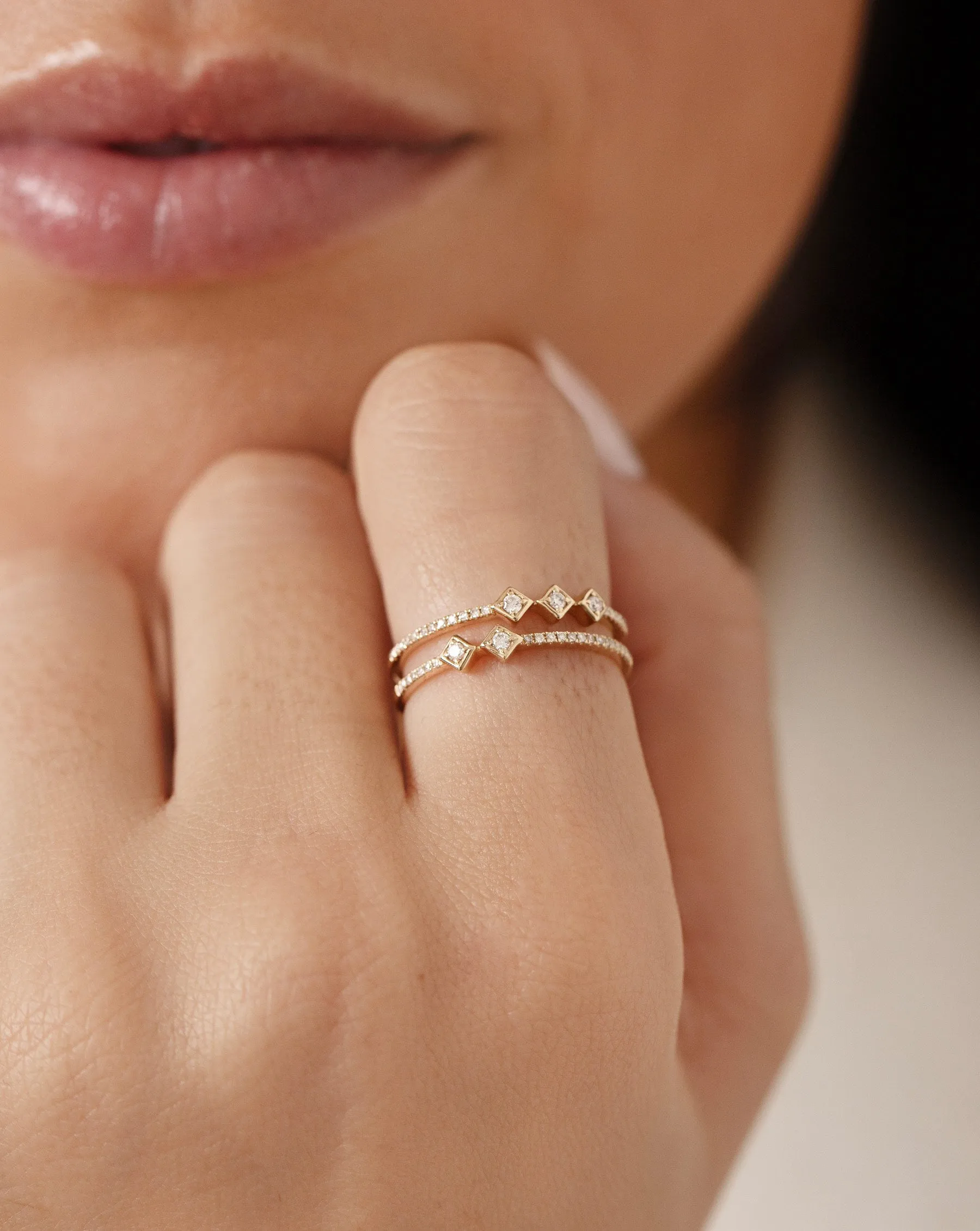 Asymmetrical Stacked Diamond Ring