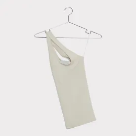 Beige Ribbed Asymmetrical Tank