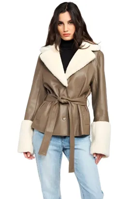 Belted Faux Shearing Trimmed Jacket