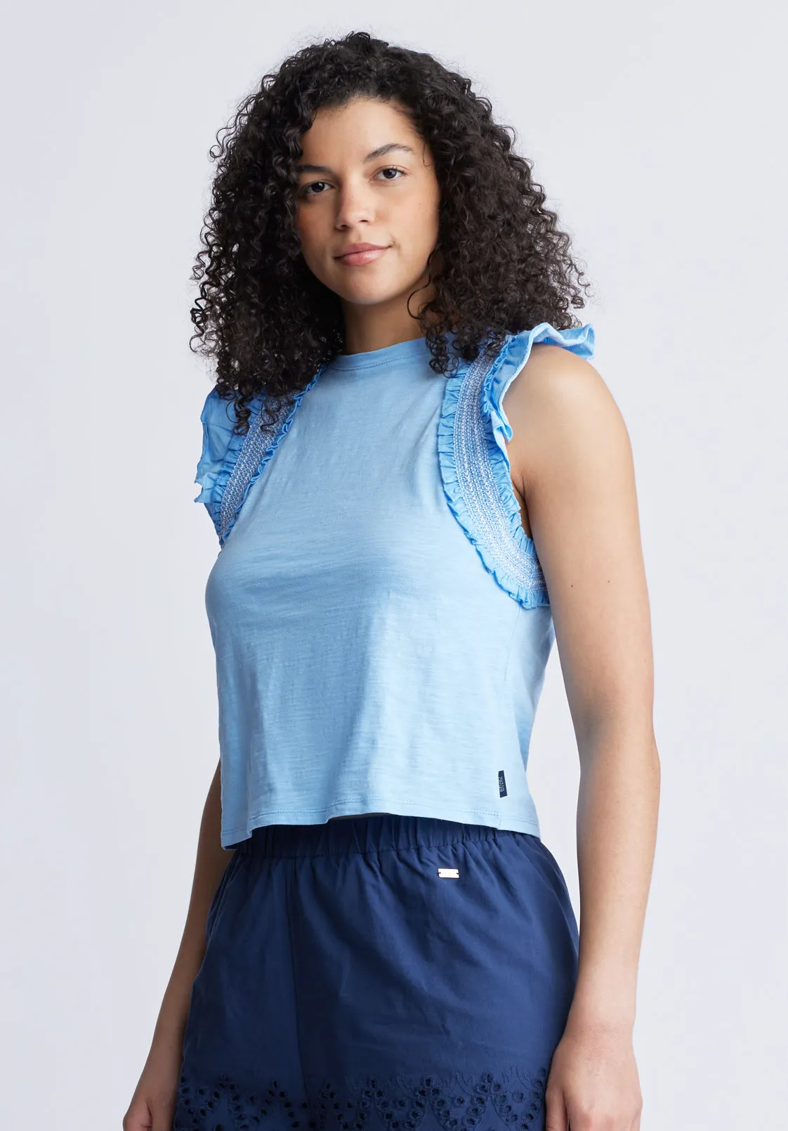 Betina Women's Ruffled Cropped Tank Top, Blue - KT0143S