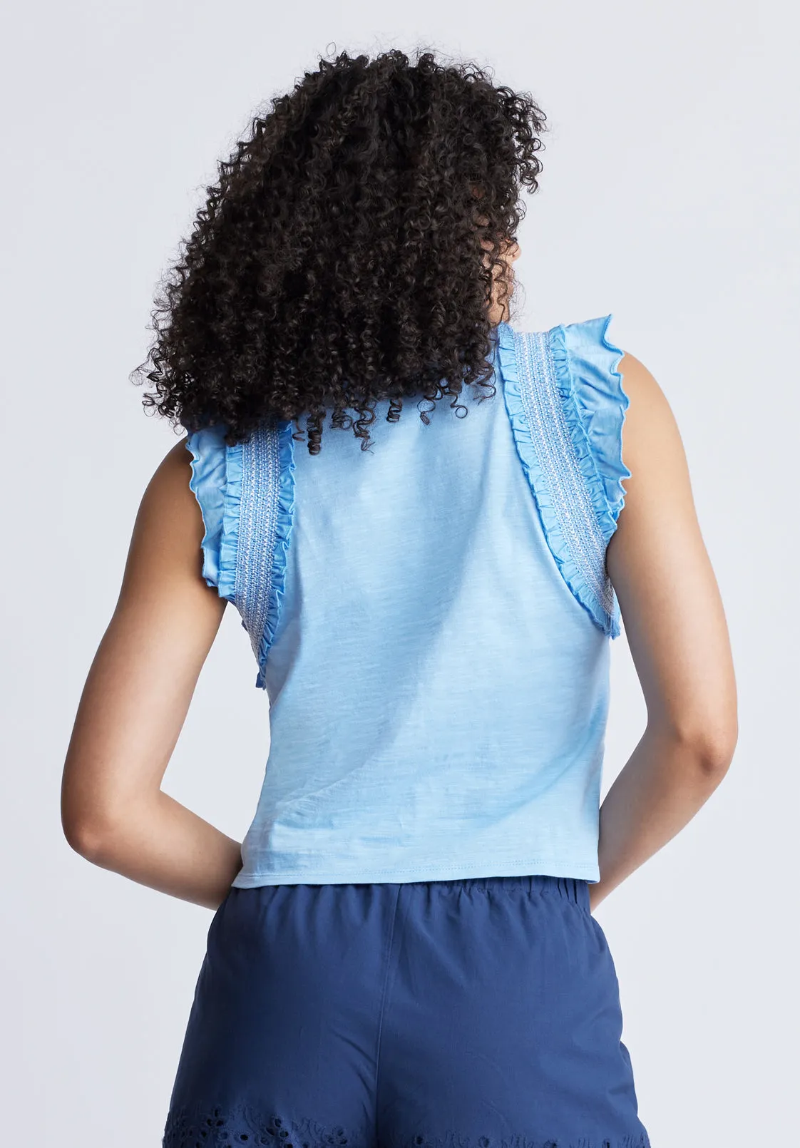 Betina Women's Ruffled Cropped Tank Top, Blue - KT0143S