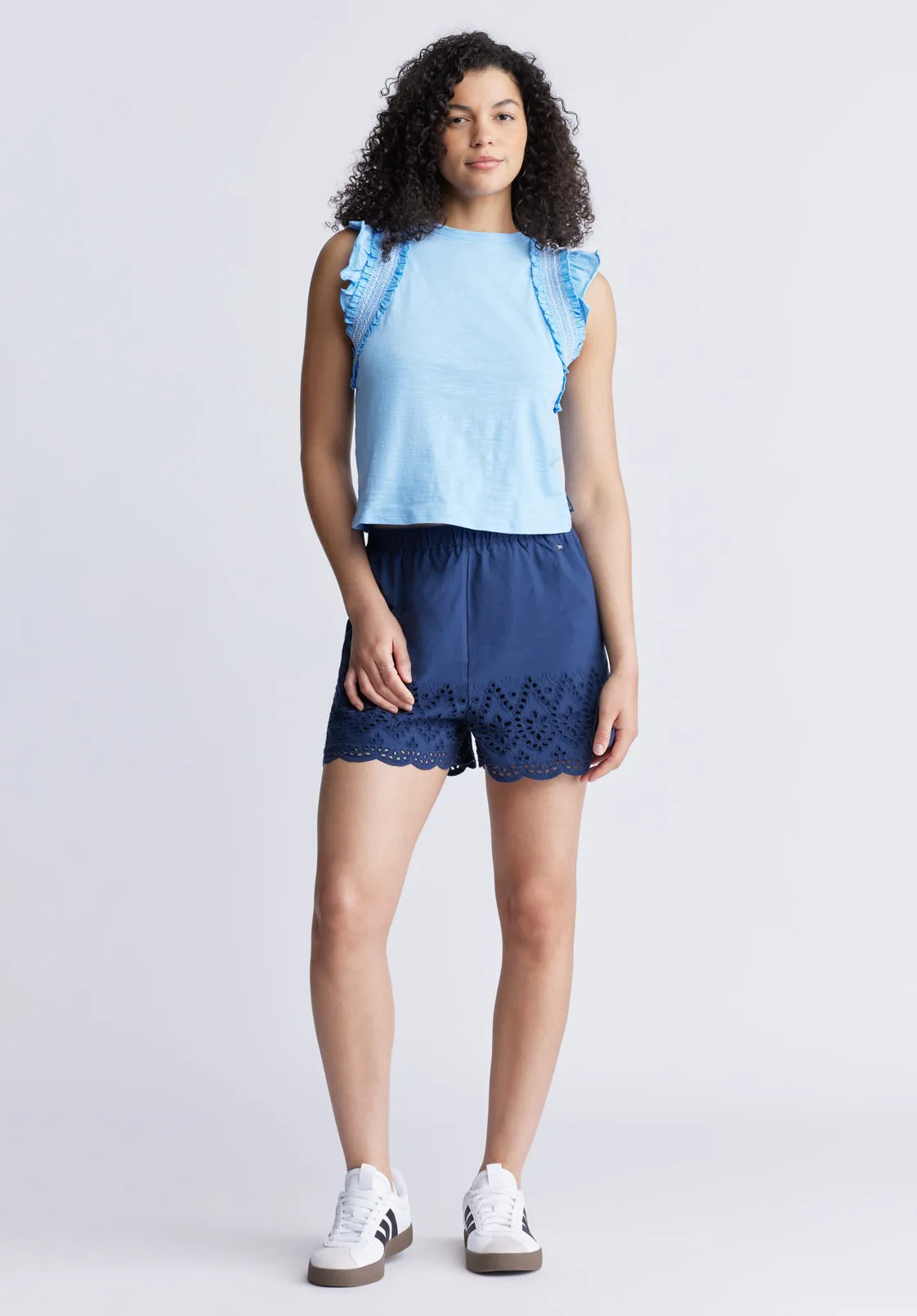 Betina Women's Ruffled Cropped Tank Top, Blue - KT0143S