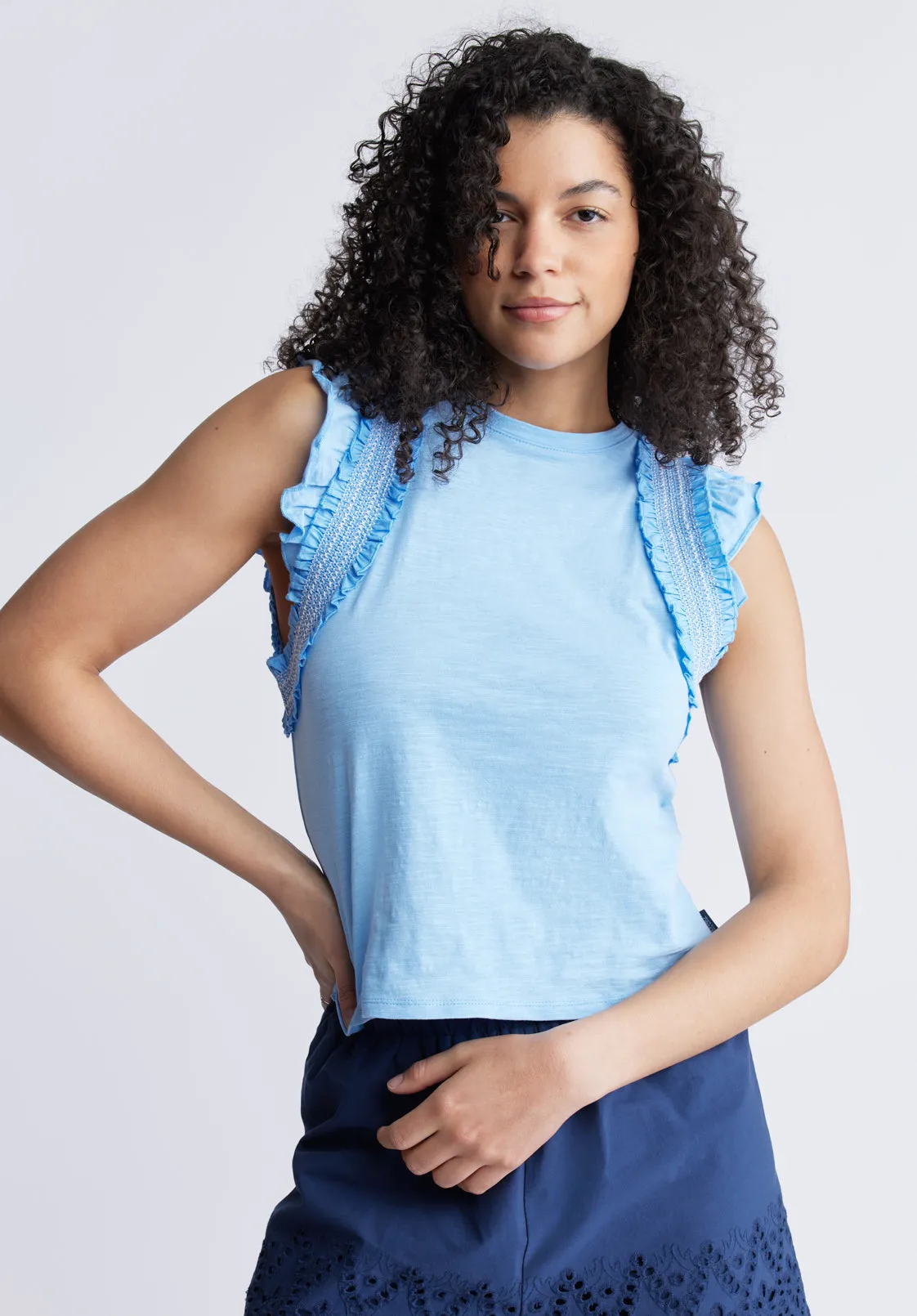 Betina Women's Ruffled Cropped Tank Top, Blue - KT0143S