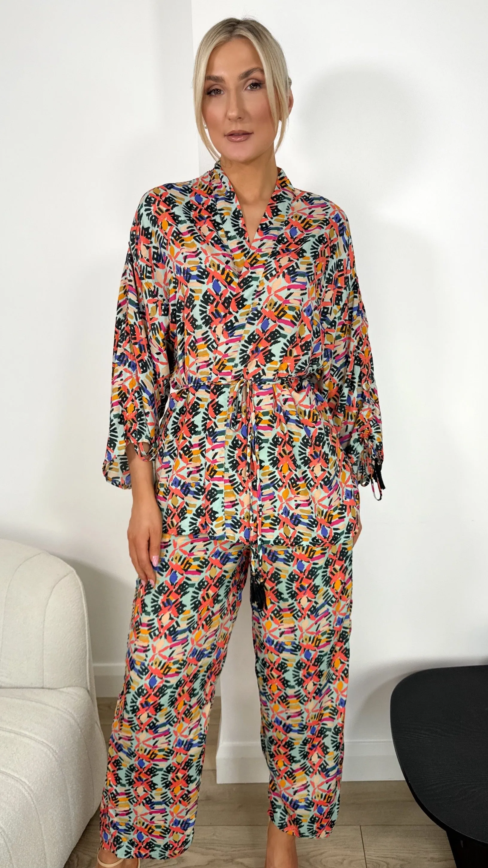 Bianca Kimono and Wide Leg Trousers Printed Set