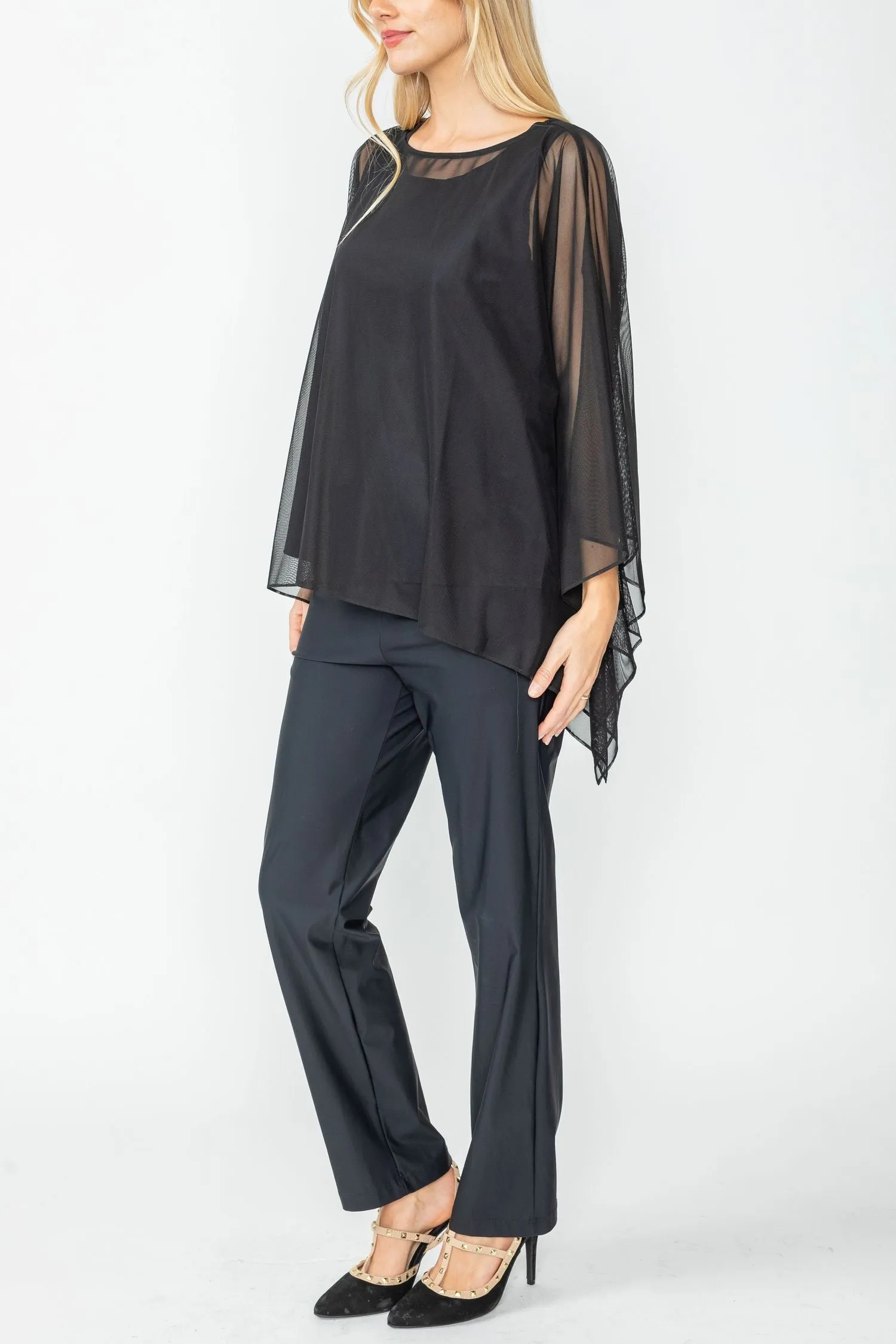 Black Asymmetrical Chiffon Poncho