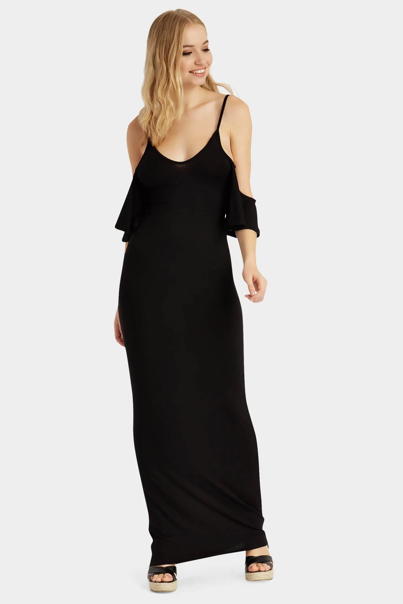Black Cold Shoulder Maxi Dress