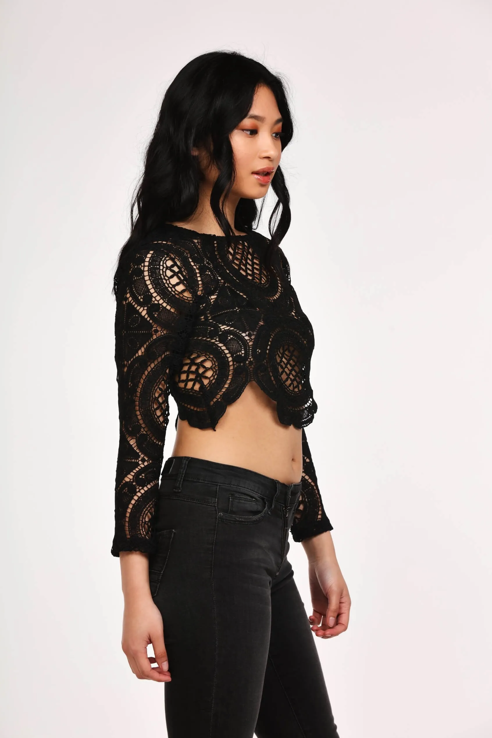 Black Crochet Zip Back Crop Top