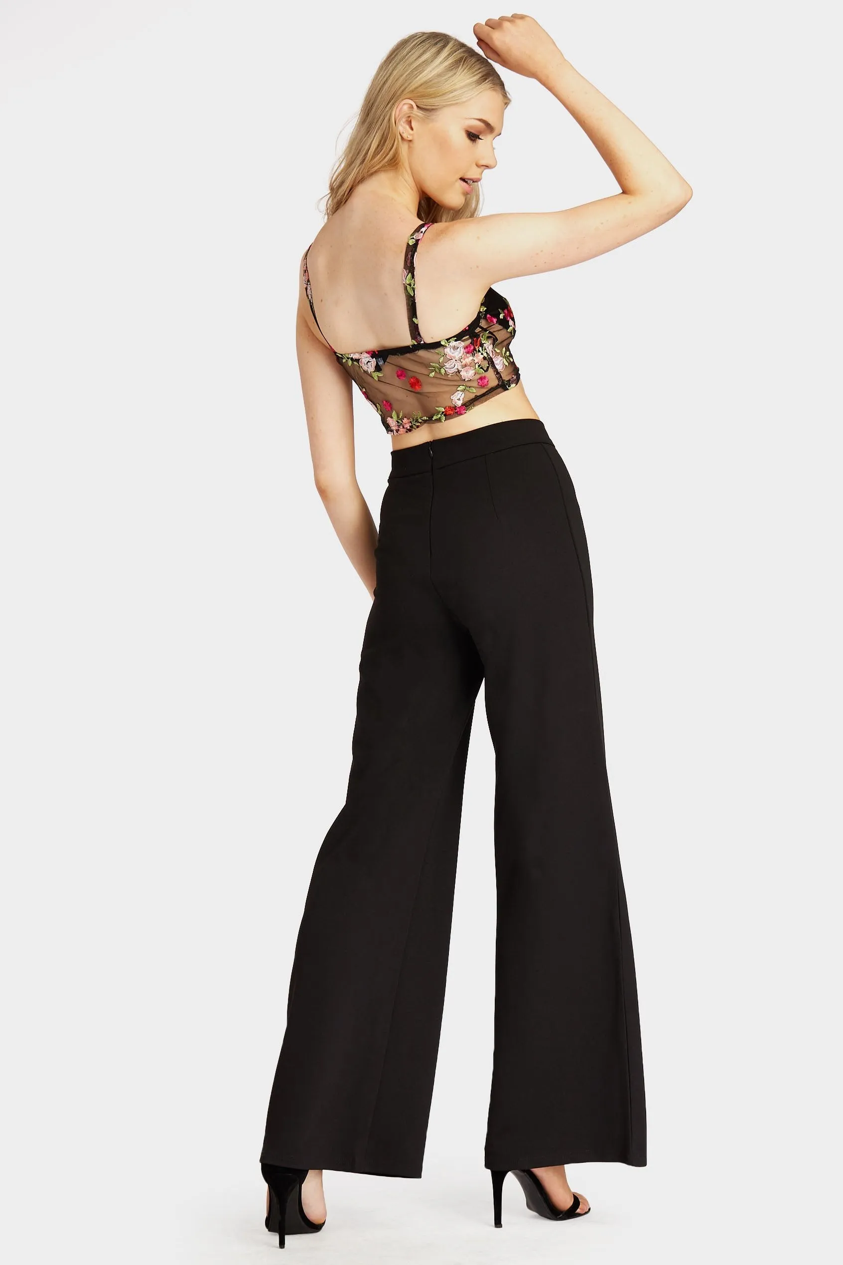 Black Floral Embroidery Tie Up Bustier