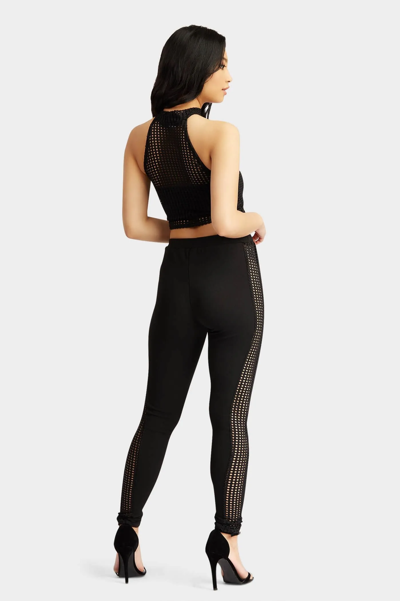Black Jumbo Fishnet High Neck Sleeveless Crop Top