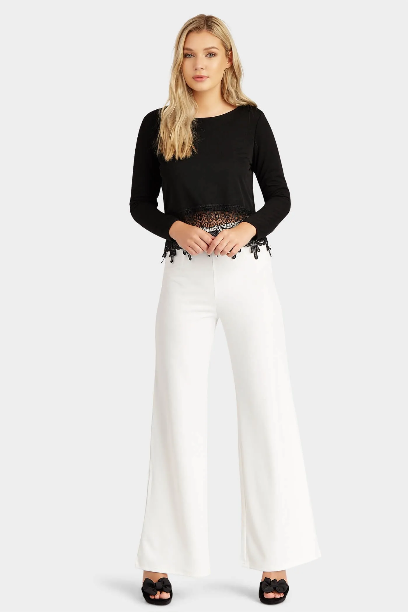 Black Long Sleeved Crochet Detail Crop Top
