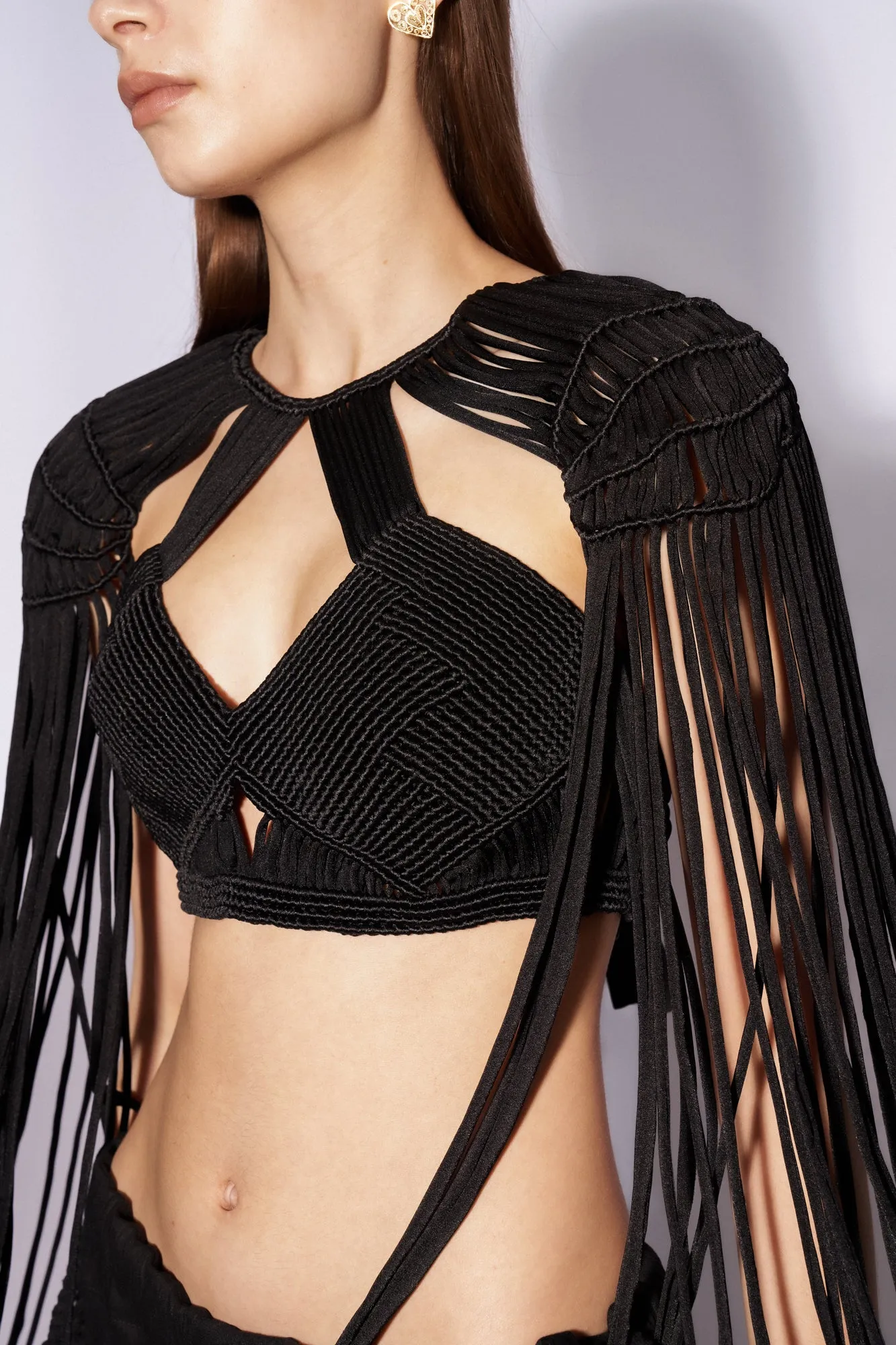 Black Macramé Armour Crop Top