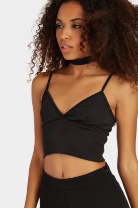 Black Scuba Plunge Bralet With Choker