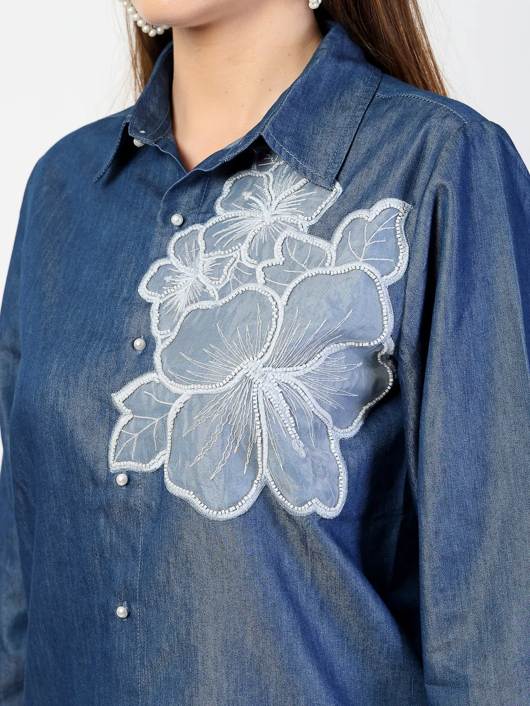 Blue Denim Embroidered Co-Ord Set