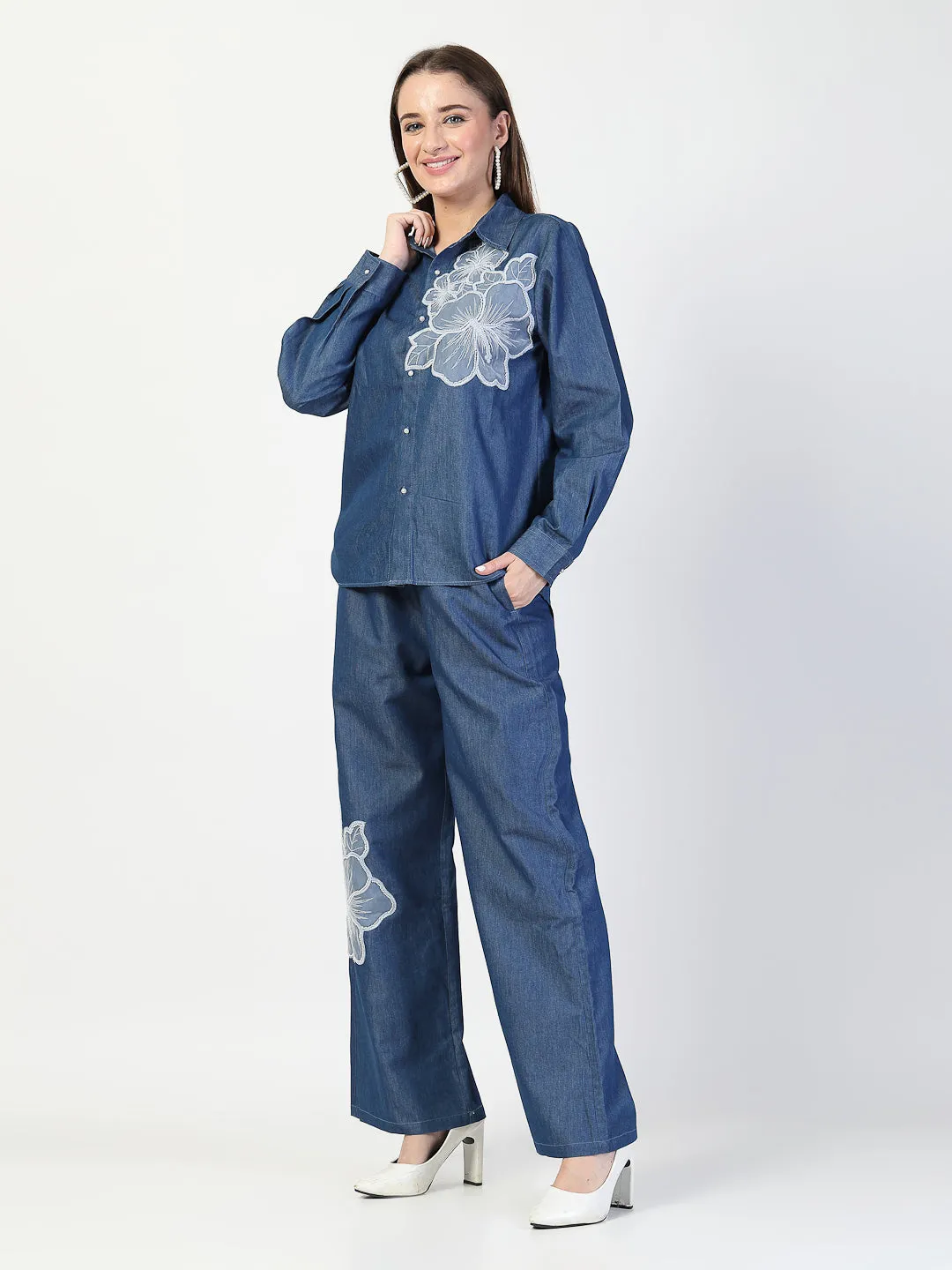Blue Denim Embroidered Co-Ord Set