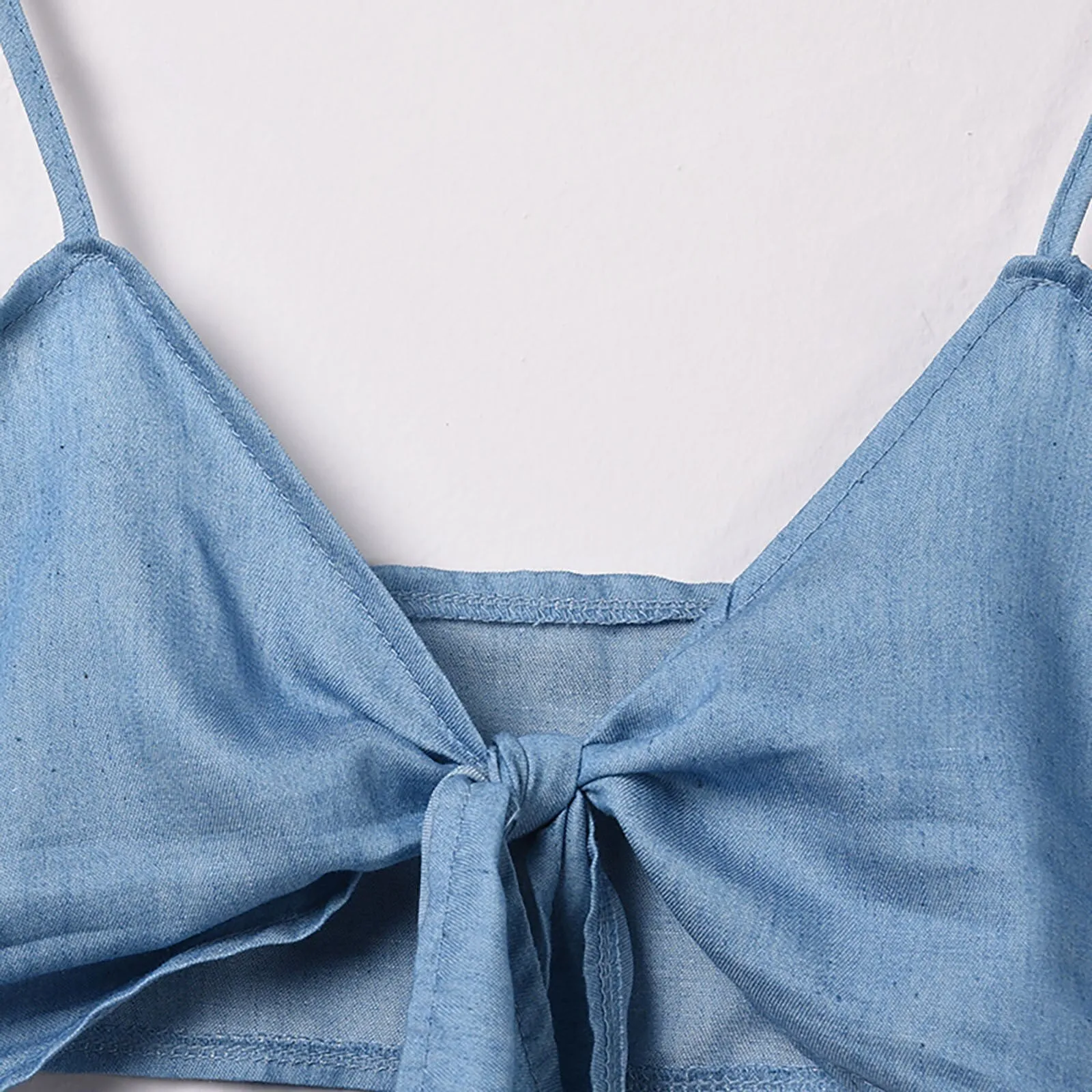 Blue Denim Twist Knot Cami Tops