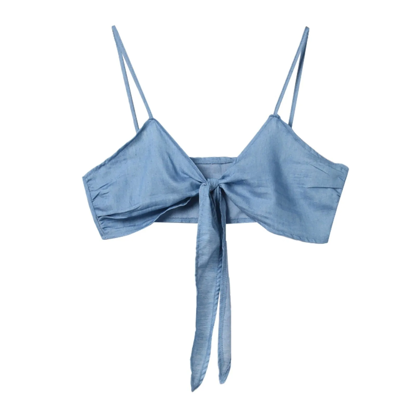 Blue Denim Twist Knot Cami Tops