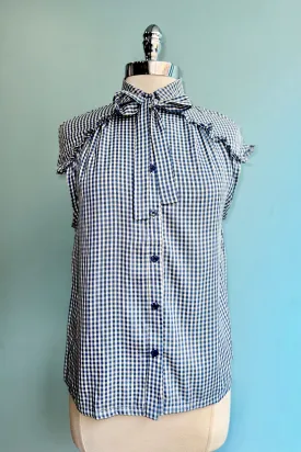 Blue Gingham Button Down Ruffle Top by Tulip B.
