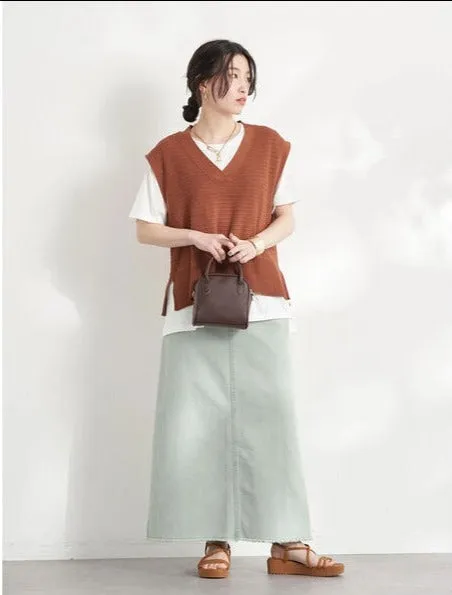 Body Slit Denim Skirt