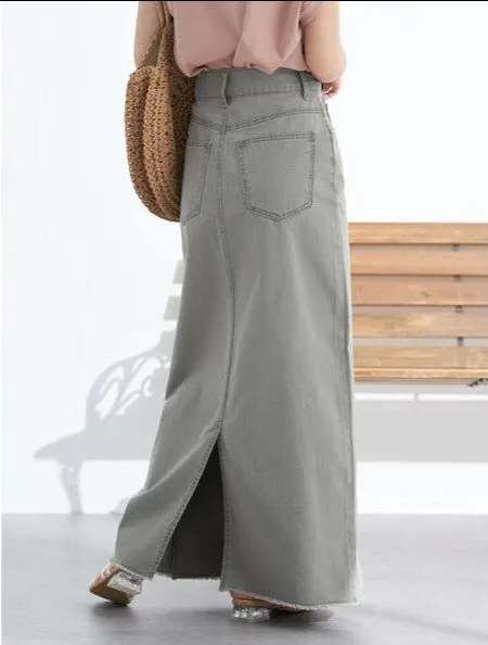 Body Slit Denim Skirt