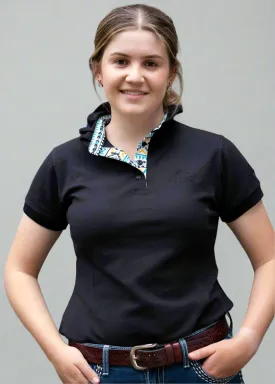 Bonnie - Black Ruffle Polo Shirt with contrast trim