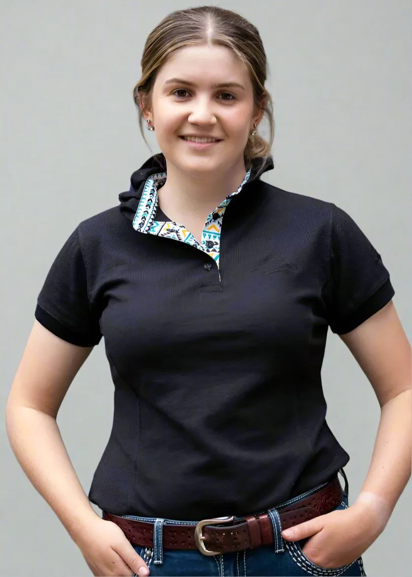 Bonnie - Black Ruffle Polo Shirt with contrast trim