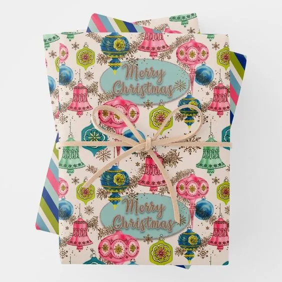 Bright Retro Christmas Wrapping Paper Trio