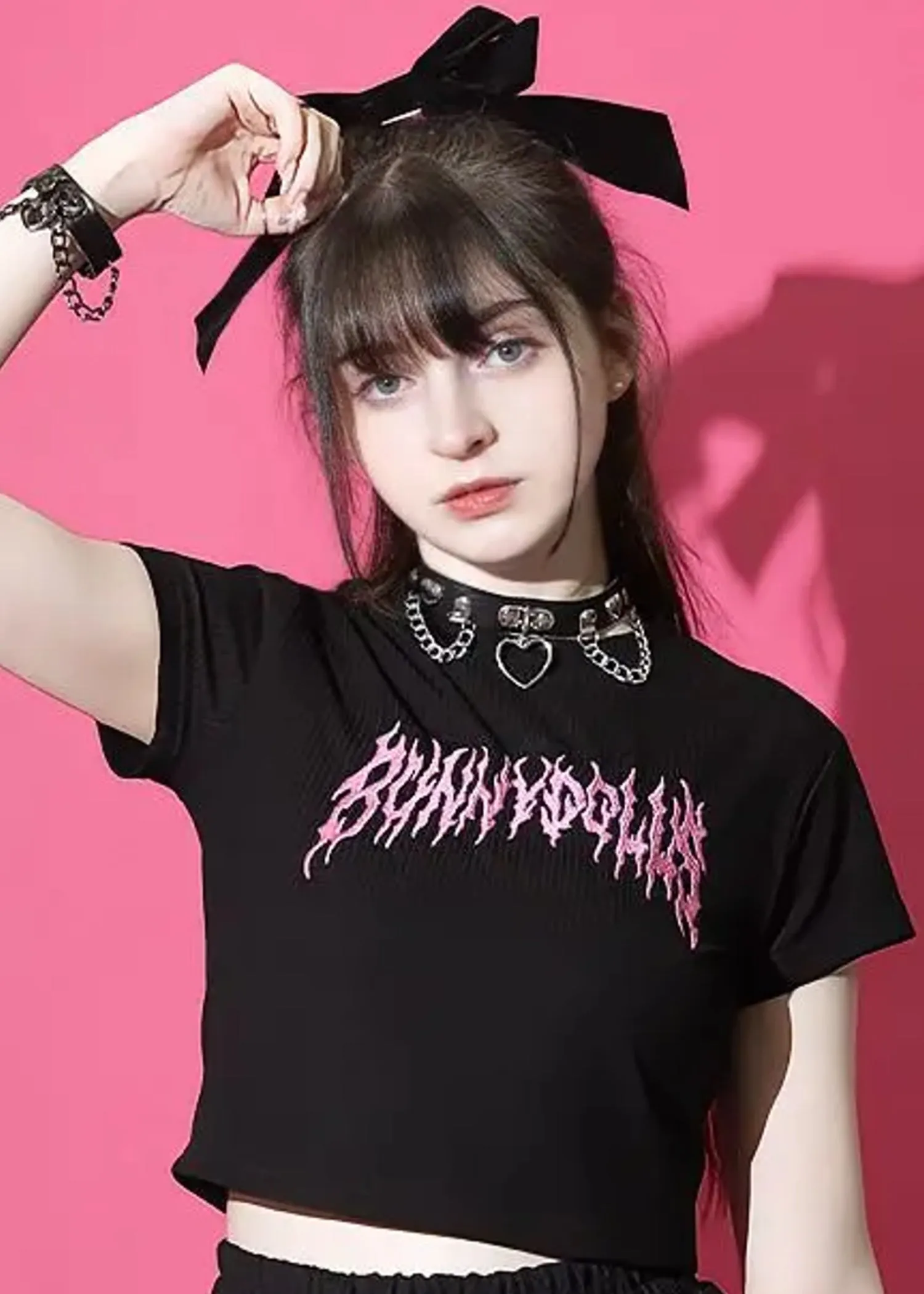 Bunny Dolls Punky Bunny Black Pink Crop Tee