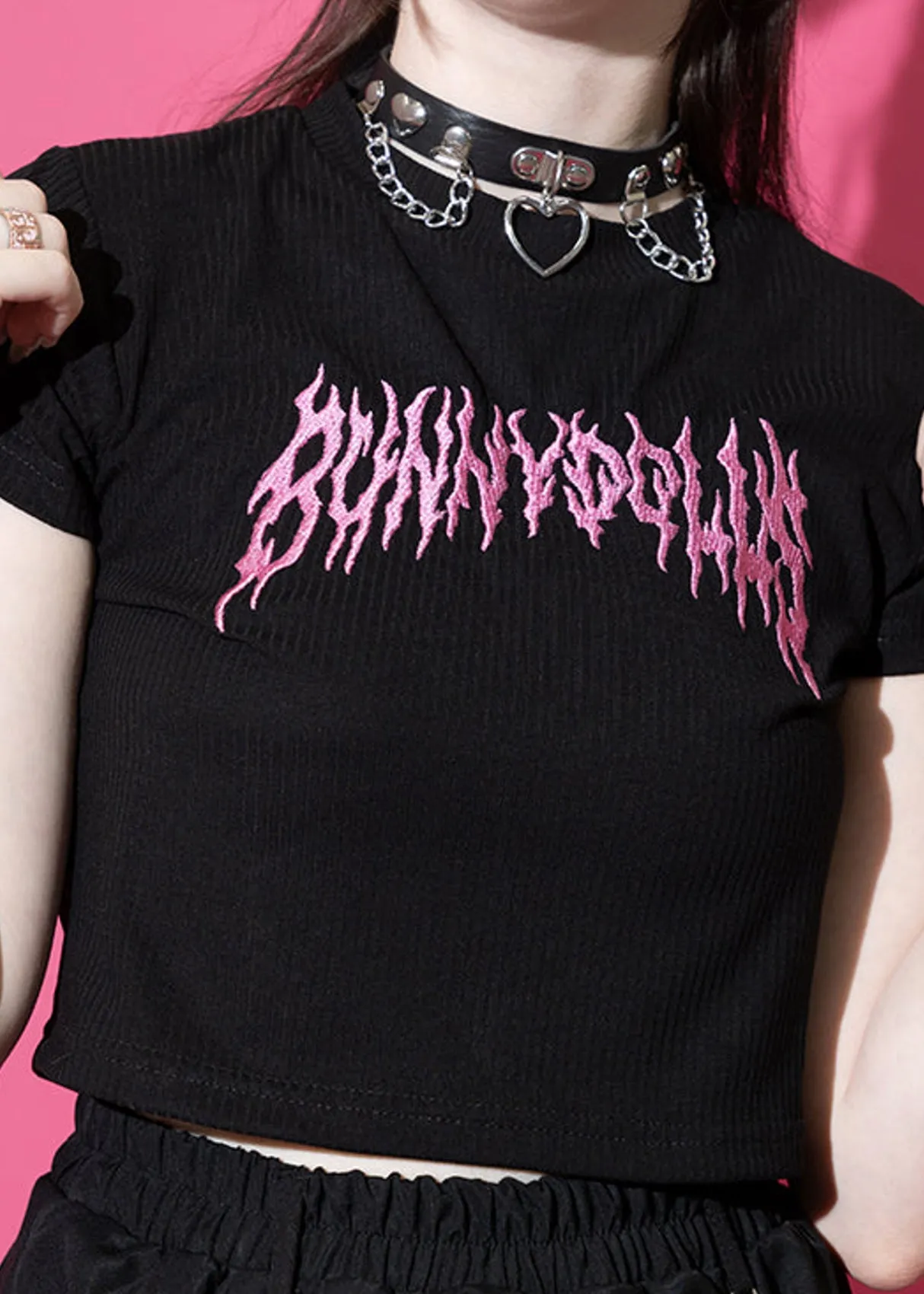 Bunny Dolls Punky Bunny Black Pink Crop Tee