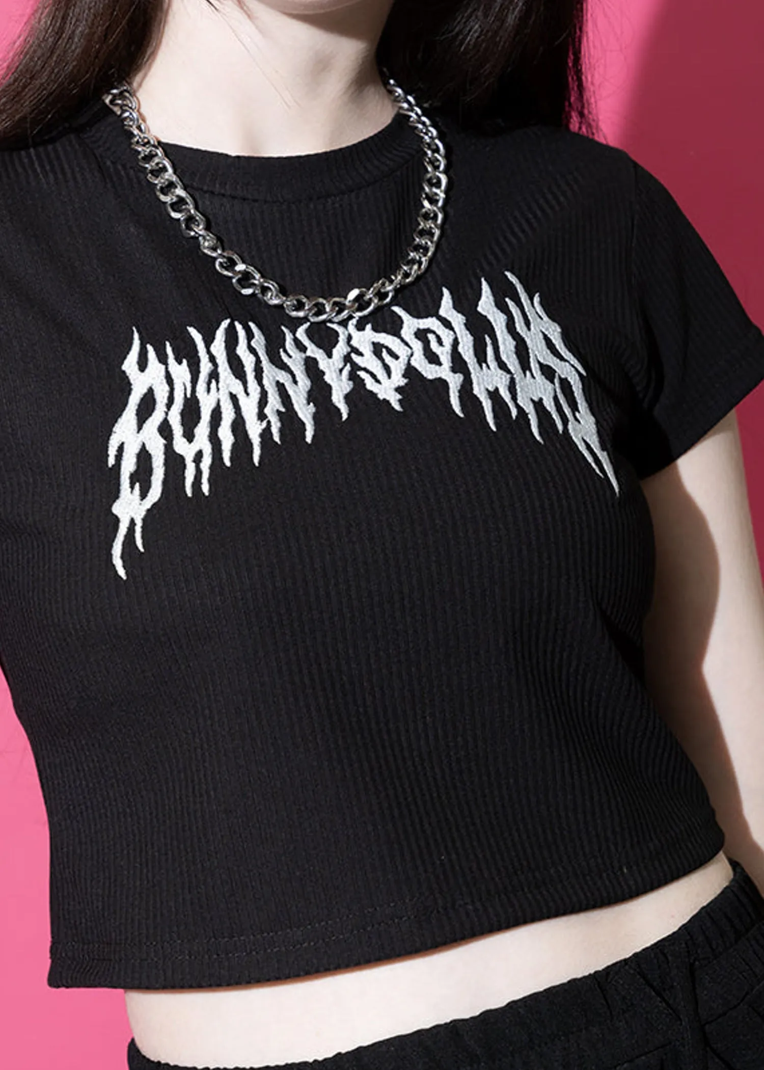 Bunny Dolls Punky Bunny Black White Crop Tee