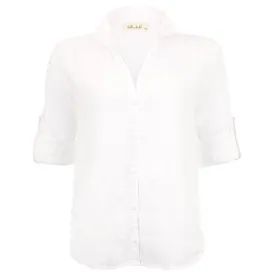 Capri Button Down Shirt in White Linen