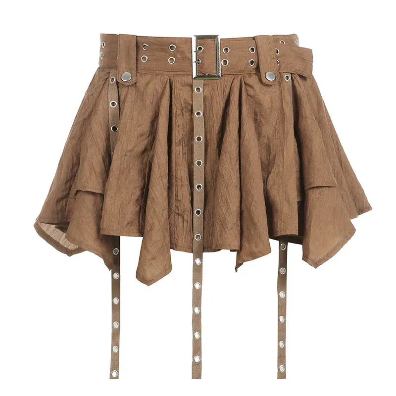 Casual Solid Asymmetrical A-Line Skirt With Sashes Holiday Mid-Waisted Mini Skirts Women Summer Beach Style Fashion