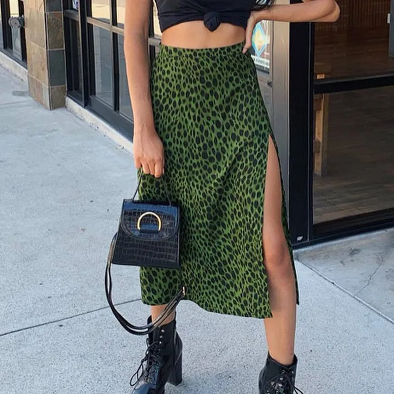 Casual Street Wear Elastic Split Midi Skirt