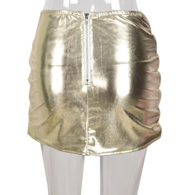 Champagne Puffer Mini Skirt Metallic Shiny Warm Quilted