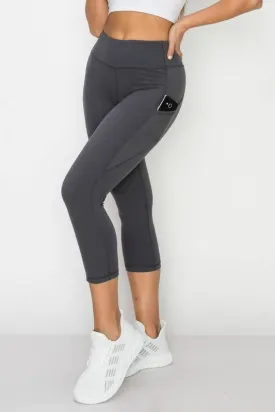 Charcoal High-Waist Capri Yoga Pants With Side Pockets - High-Quality Leggings