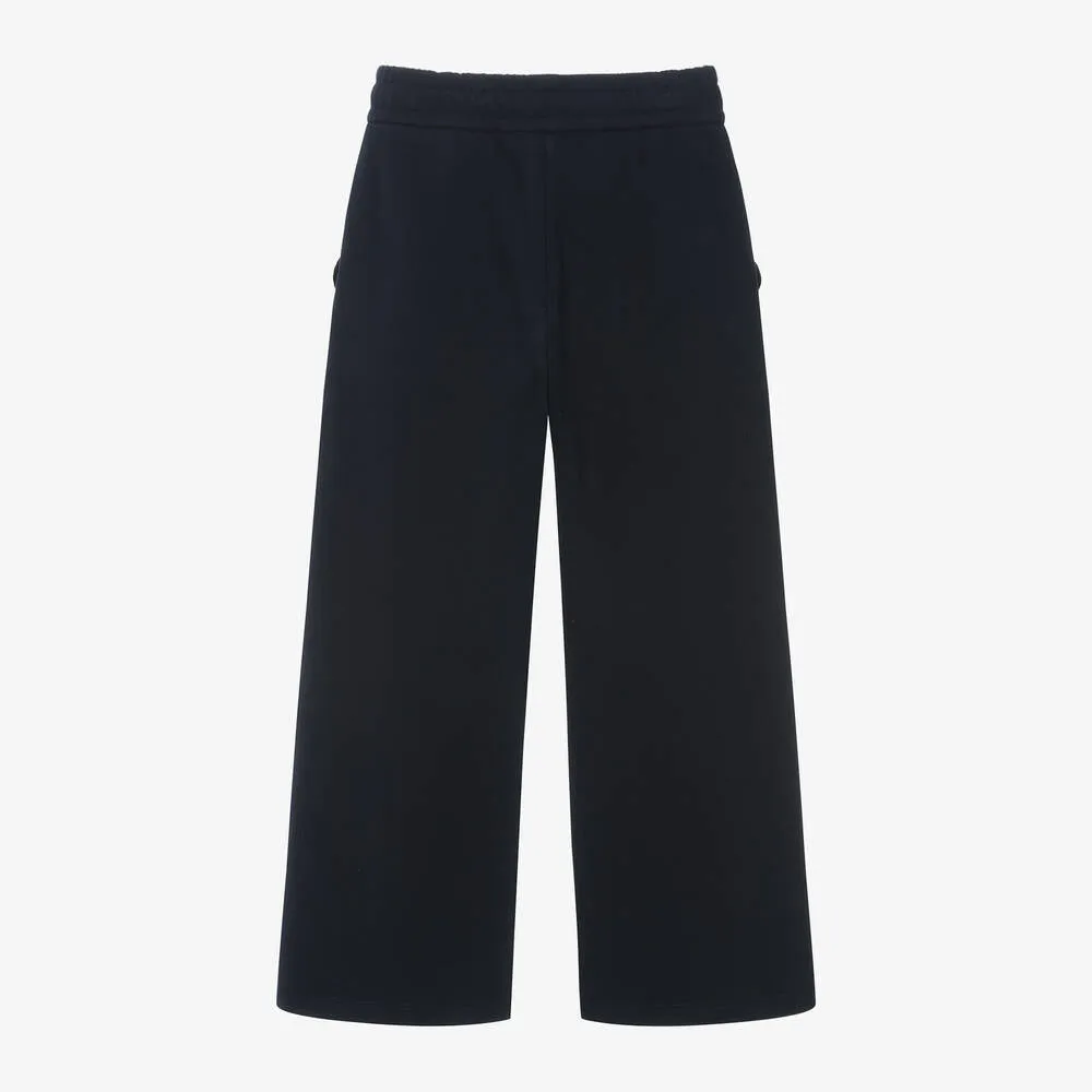 Chloé Girls Navy Blue Cotton Wide-Leg Joggers