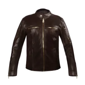 Brune & Bareskin Classic Dark Brown Leather Jacket with Ban Neck Collar and Front Zipper Pockets