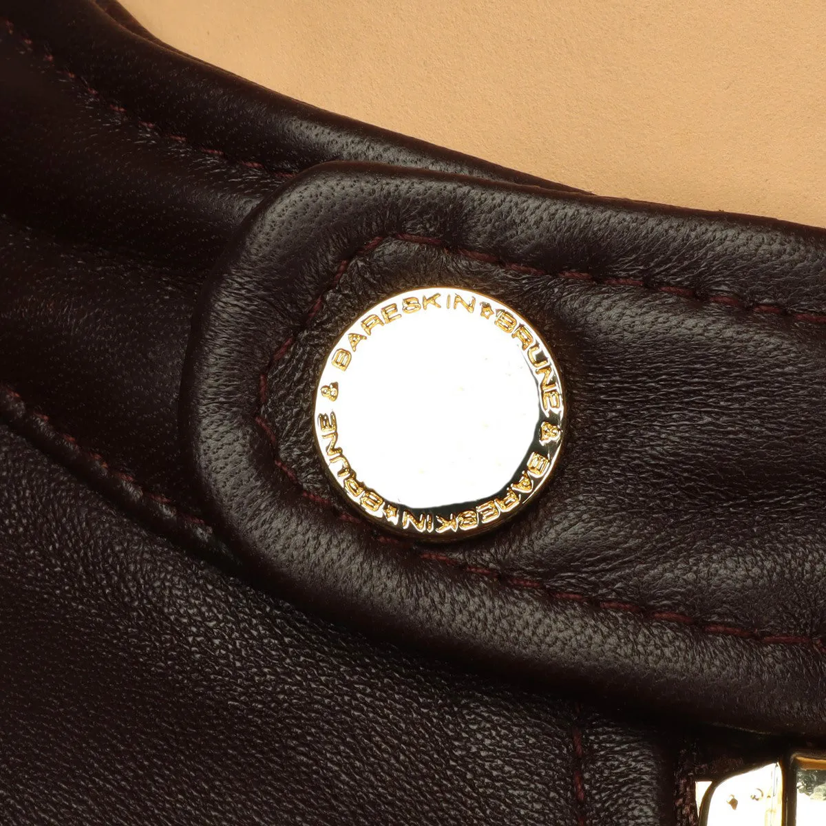 Brune & Bareskin Classic Dark Brown Leather Jacket with Ban Neck Collar and Front Zipper Pockets